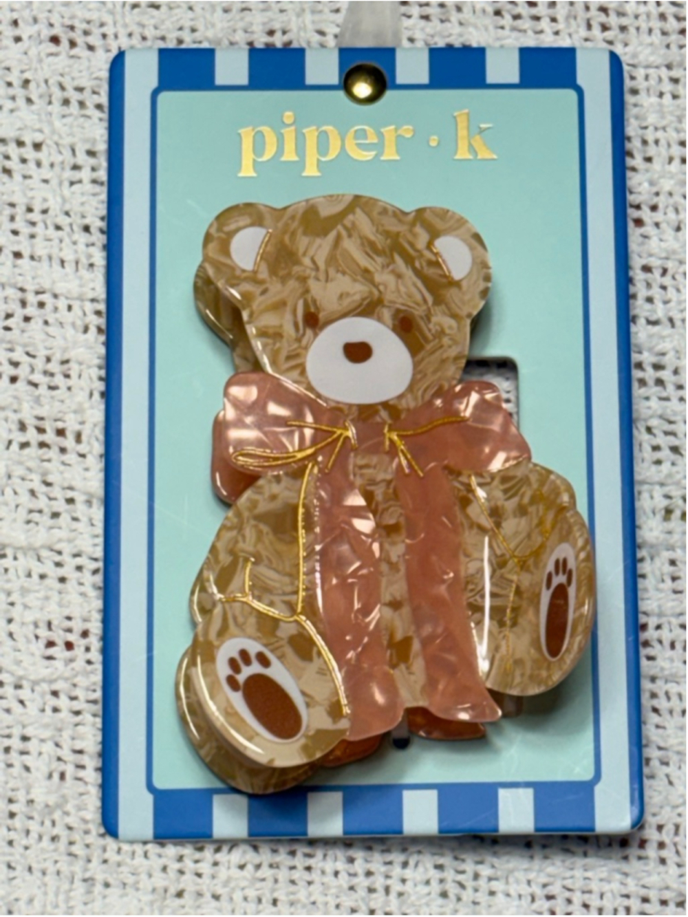 NWT Viral Tiktoc Piper K Trendy Adorable Pink & Brown Teddy Bear Bow Hair Claw
